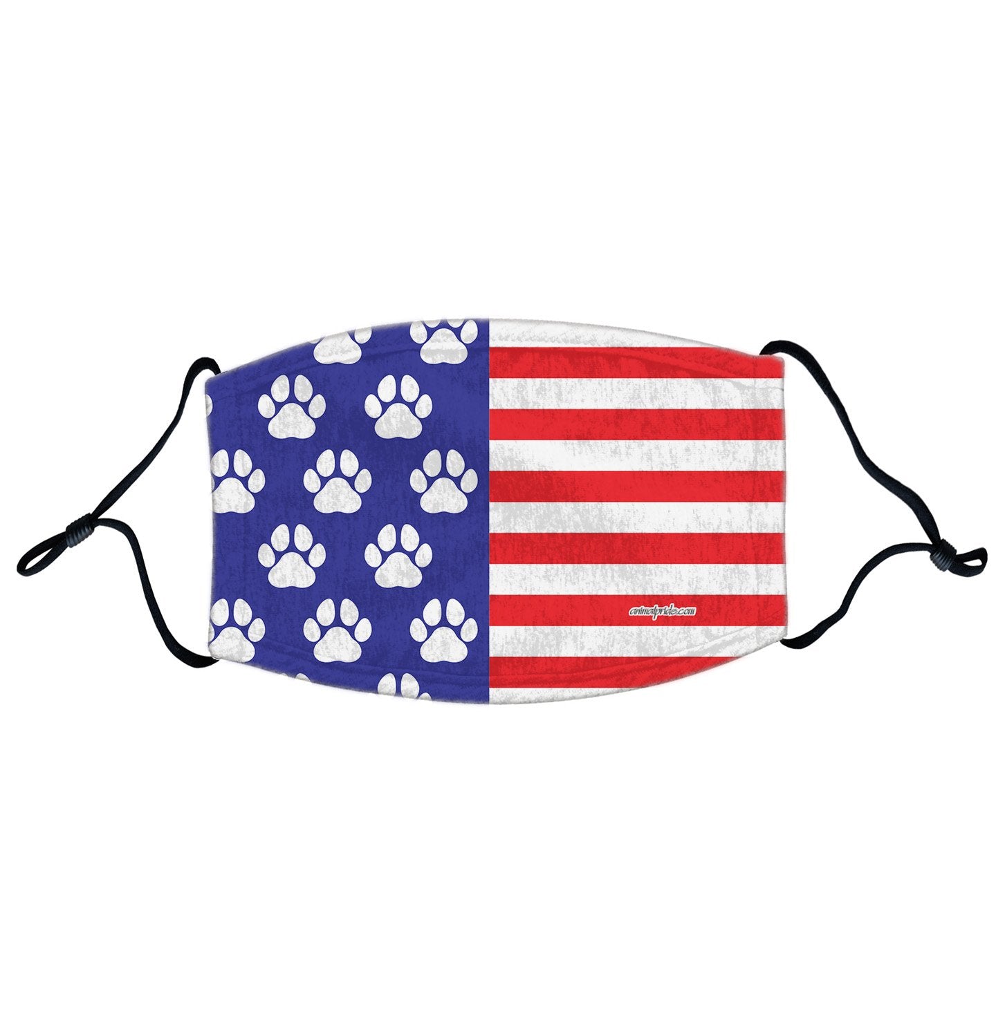 USA Flag - White Paw Prints - Adjustable Face Mask, Breathable, Reusable, Printed in USA