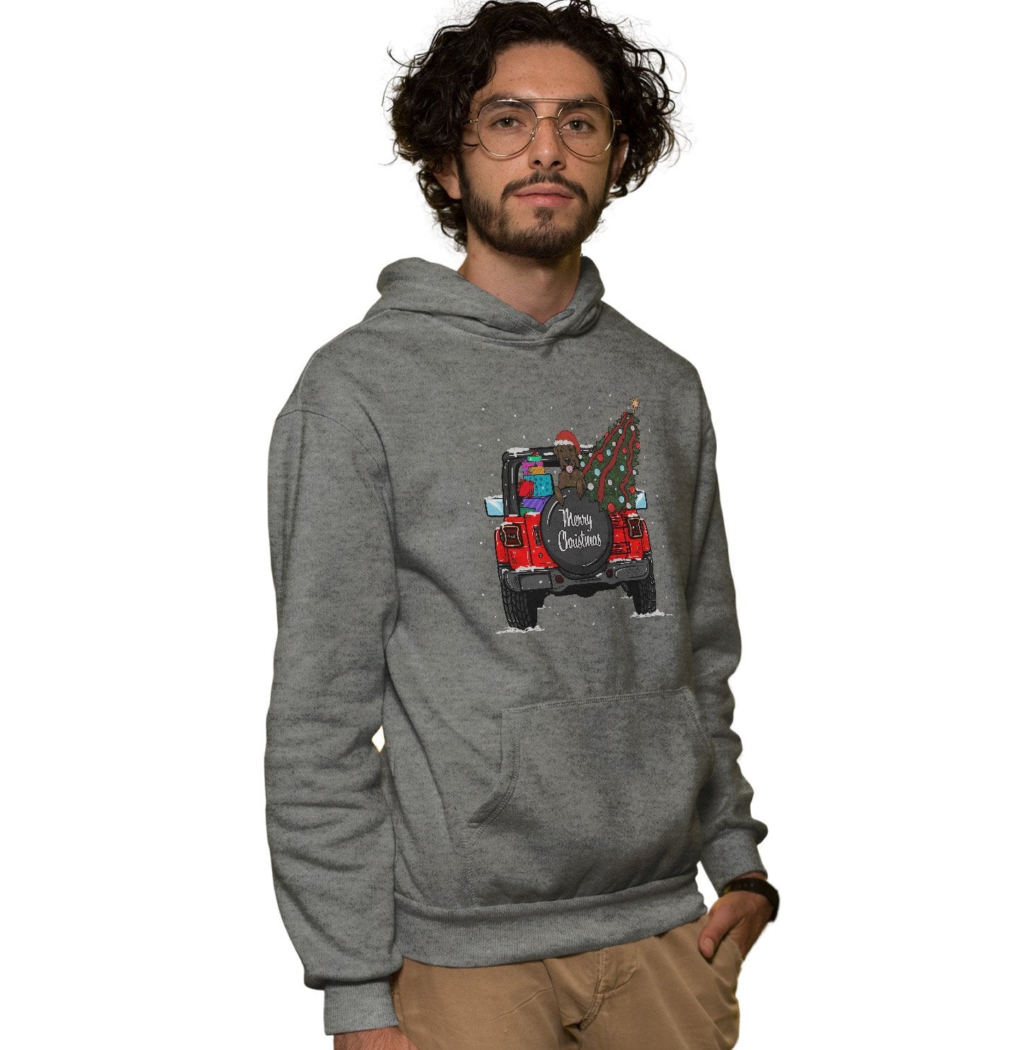 Christmas Jeep Chocolate Lab - Adult Unisex Hoodie Sweatshirt