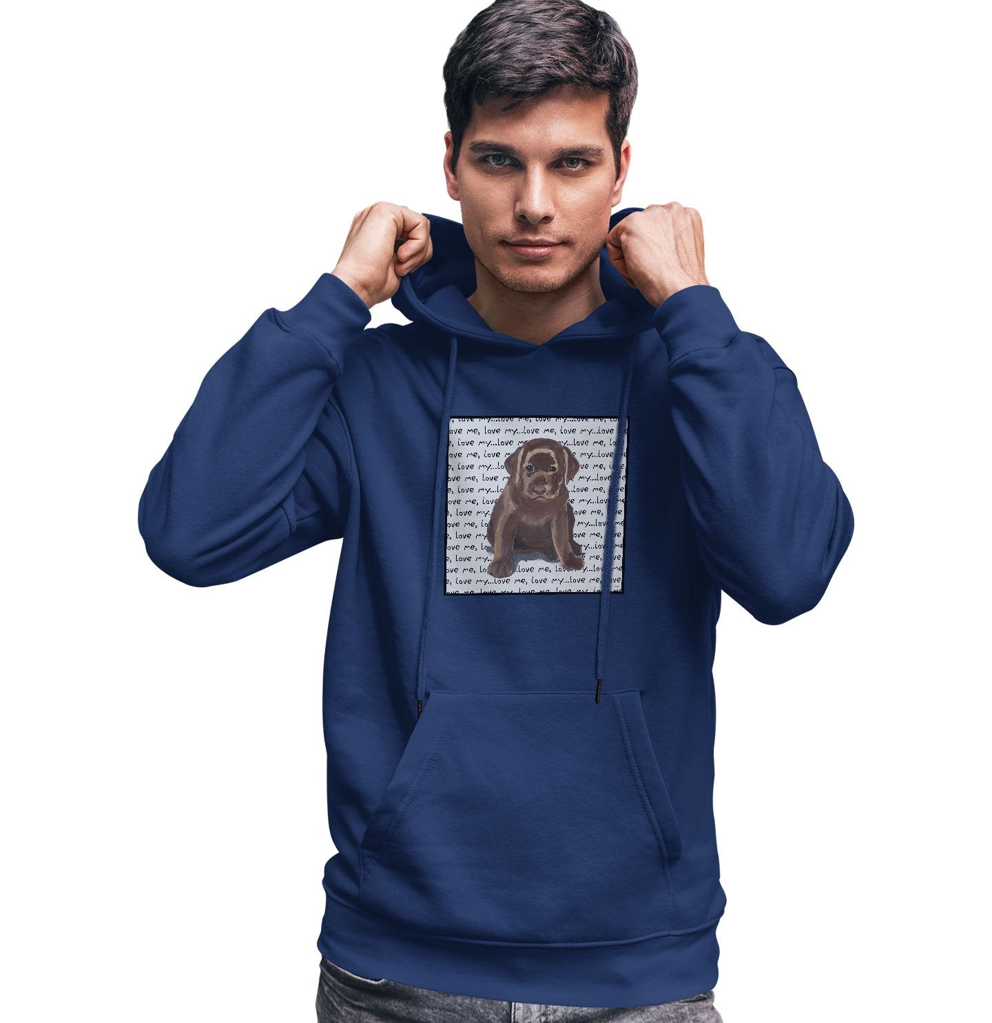 Chocolate Lab Puppy Love Text - Adult Unisex Hoodie Sweatshirt