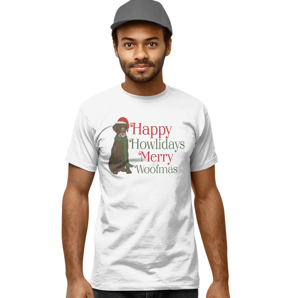 Merry Woofmas Chocolate Lab - Adult Unisex T-Shirt