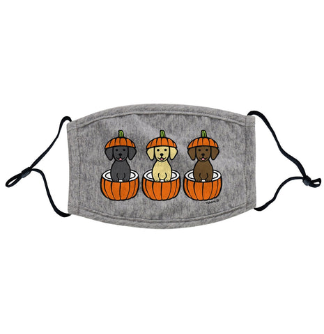 3 Pumpkin Lab Pups - Halloween - Adjustable Face Mask