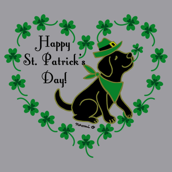 St. Patrick's Day Clover Heart Black Lab - Adult Unisex T-Shirt