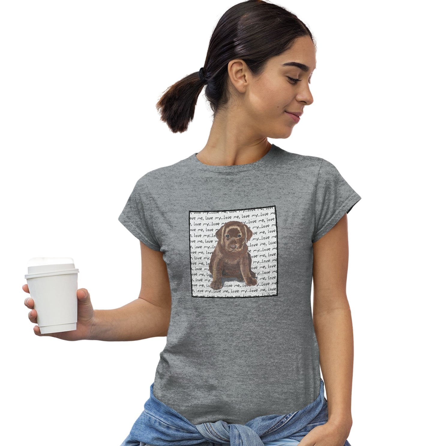Chocolate Lab Puppy Love Text - Women's Fitted T-Shirt