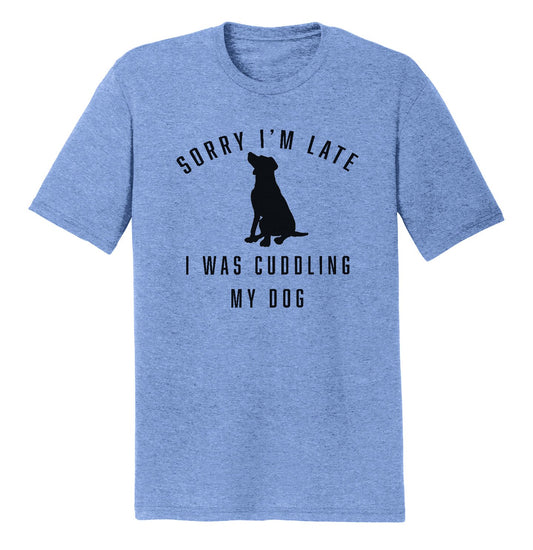 Labradors.com - Sorry I'm Late Dog Cuddling Labrador Silhouette - Adult Tri-Blend T-Shirt