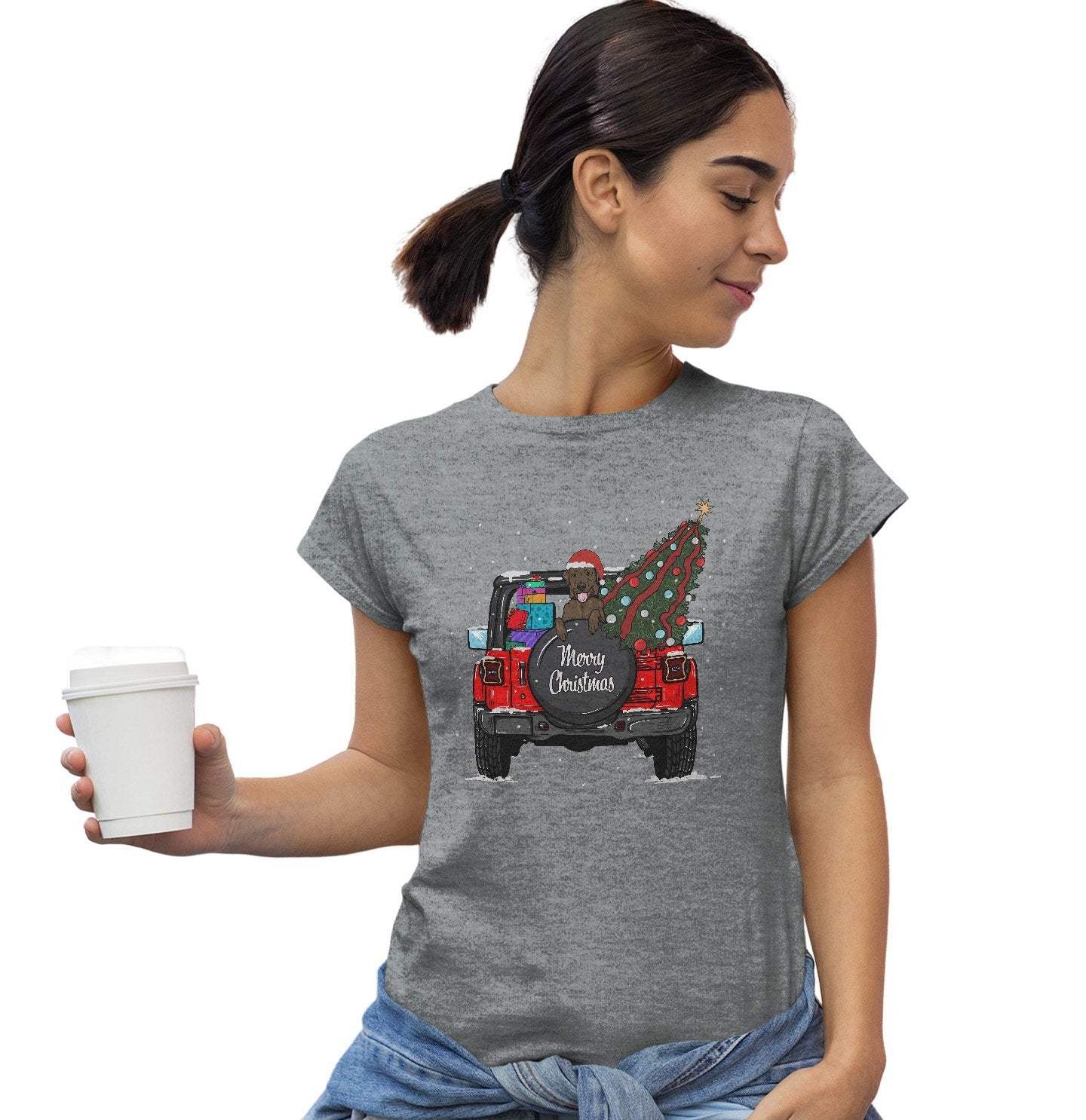 Christmas Jeep Chocolate Lab - Women's Fitted T-Shirt