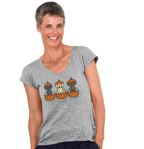3 Pumpkin Lab Pups - Halloween - Women's V-Neck T-Shirt