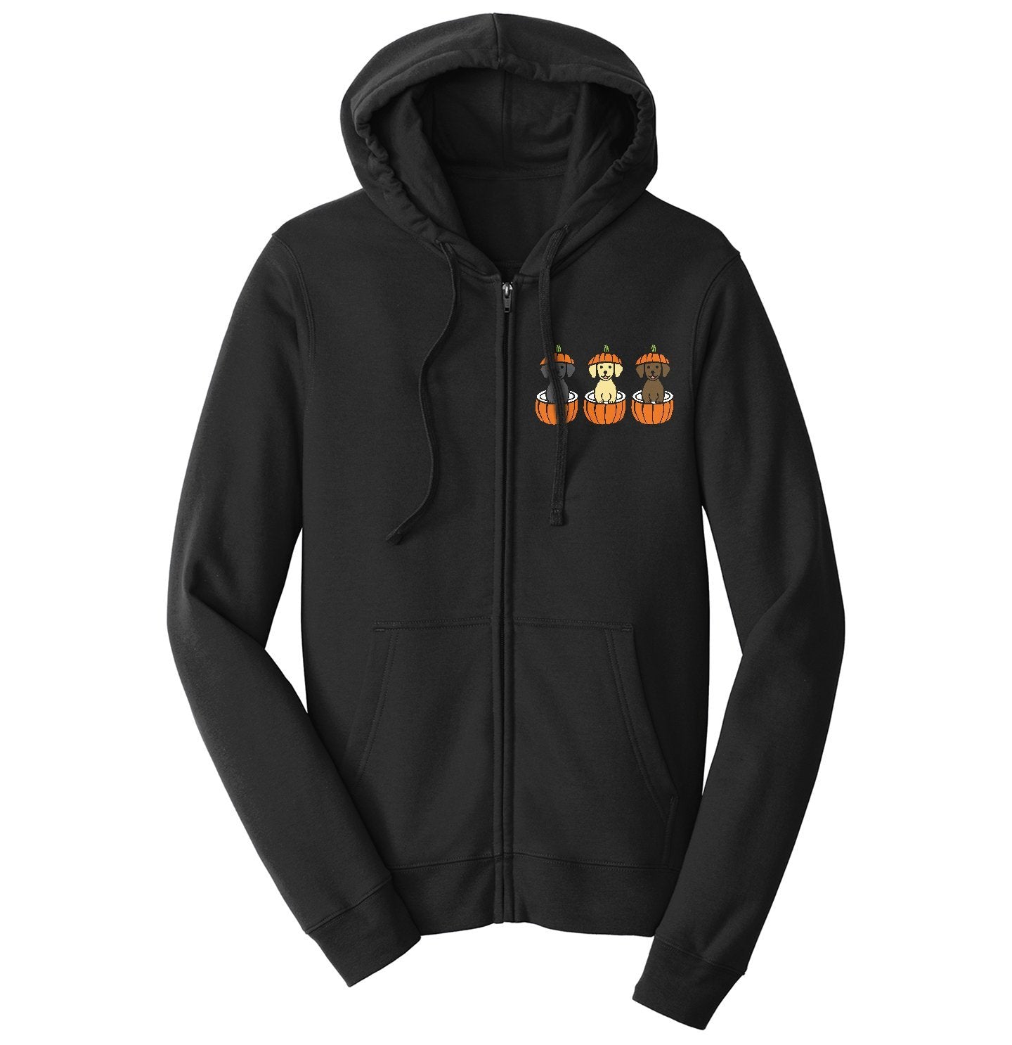 3 Pumpkin Lab Pups Left Chest - Adult Unisex Full-Zip Hoodie Sweatshirt