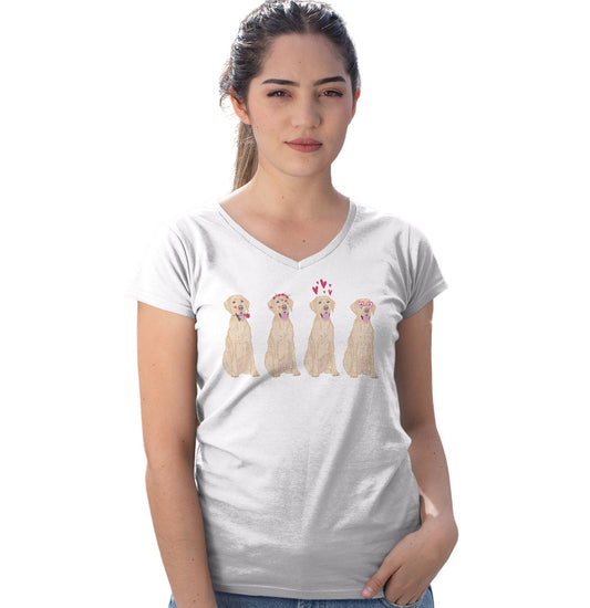 Labradors.com - Yellow Lab Love Line Up - Women's V-Neck T-Shirt