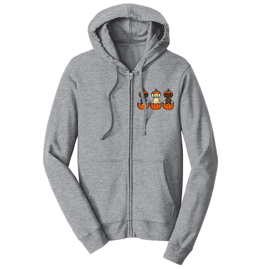 3 Pumpkin Lab Pups Left Chest - Halloween - Full-Zip Hoodie Sweatshirt