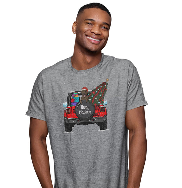 Labradors.com - Christmas Jeep Chocolate Lab - Adult Unisex T-Shirt