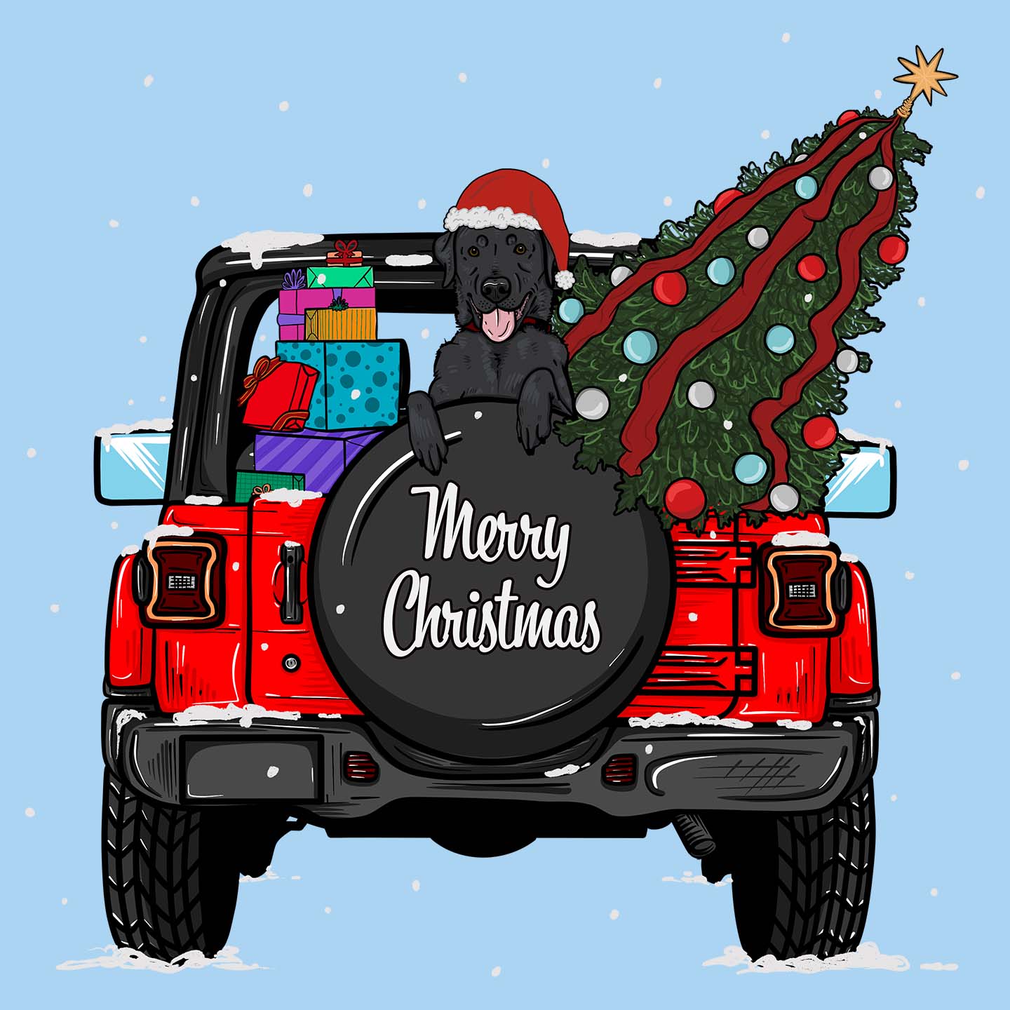 Christmas Jeep Black Lab - Adult Unisex T-Shirt