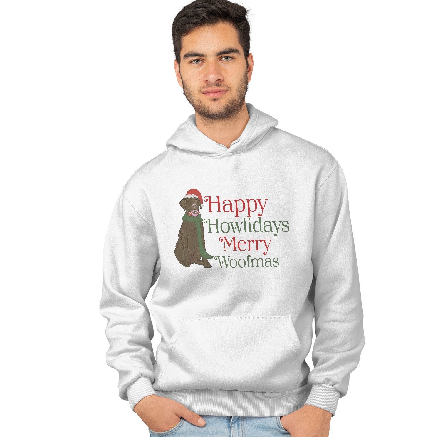 Labradors.com - Merry Woofmas Chocolate Lab - Adult Unisex Hoodie Sweatshirt