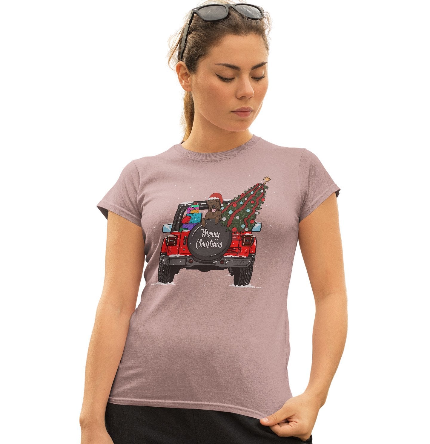 Labradors.com - Christmas Jeep Chocolate Lab - Women's Fitted T-Shirt