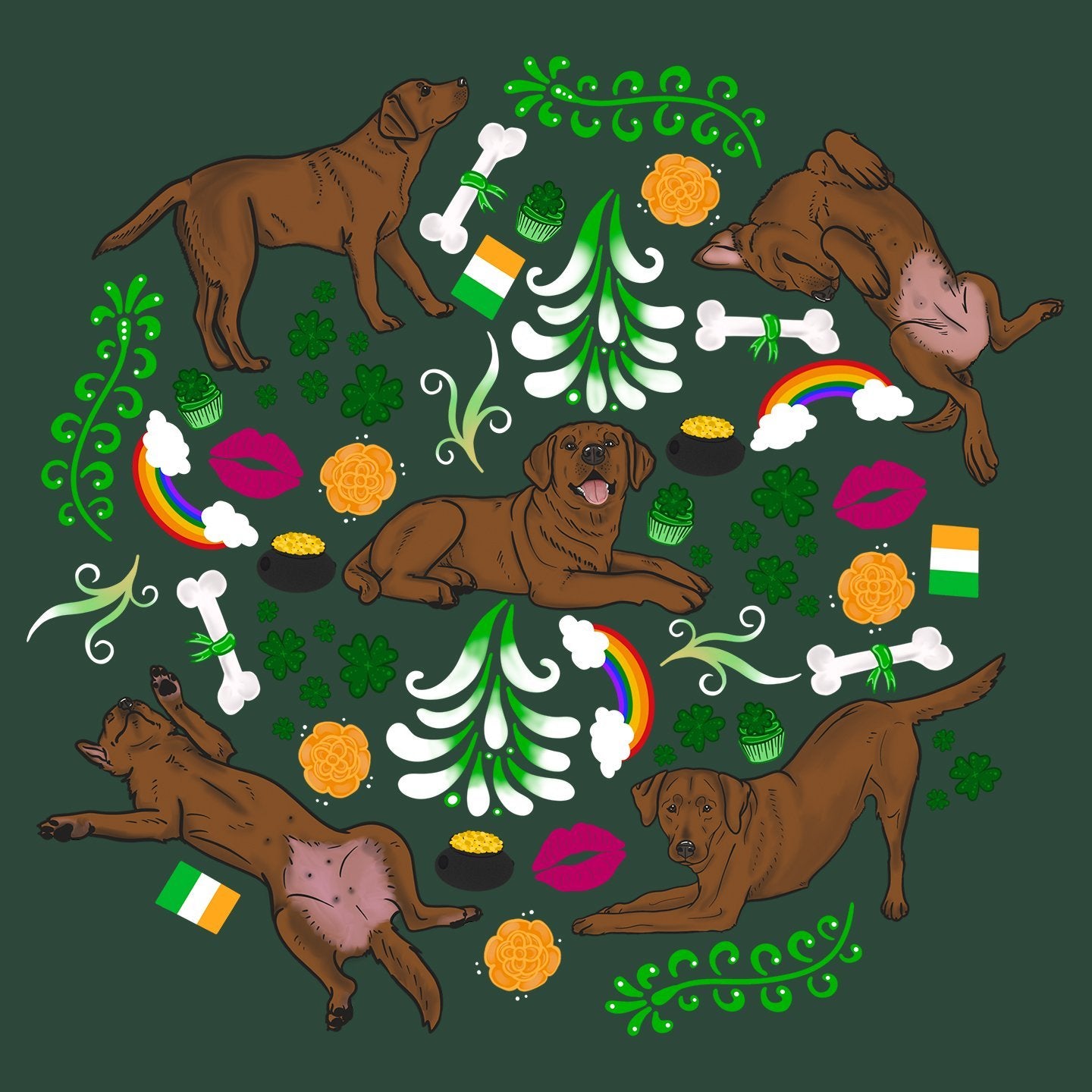 Chocolate Labrador Green Fleur Design - Adult Unisex T-Shirt
