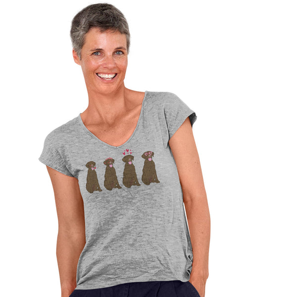 Chocolate Lab Love Line Up - Women's V-Neck T-Shirt