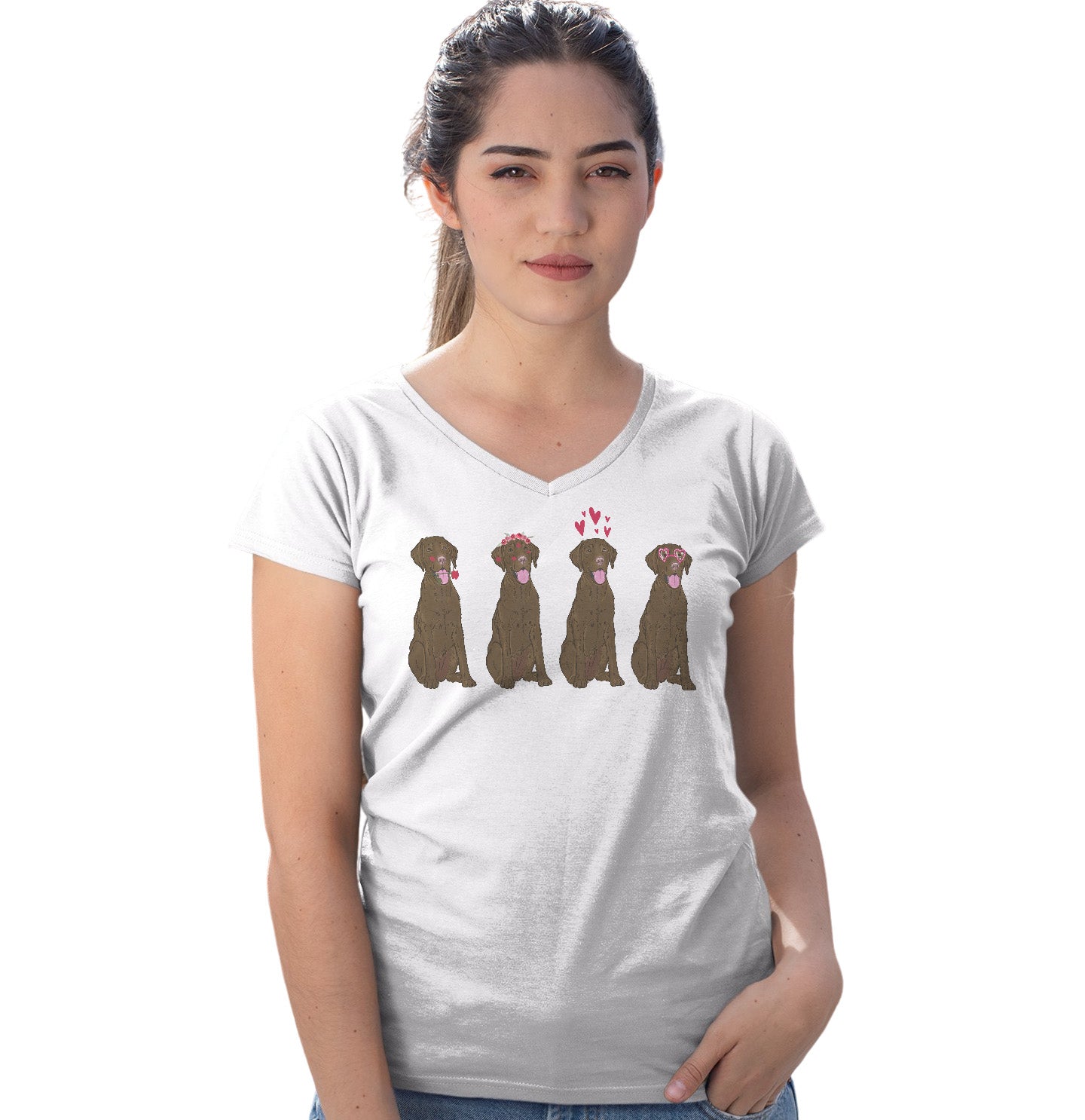 Labradors.com - Chocolate Lab Love Line Up - Women's V-Neck T-Shirt