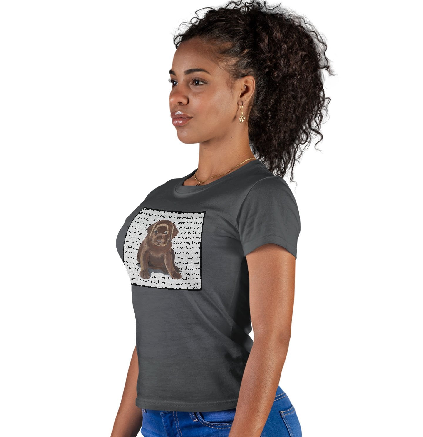 Chocolate Lab Puppy Love Text - Women's Fitted T-Shirt