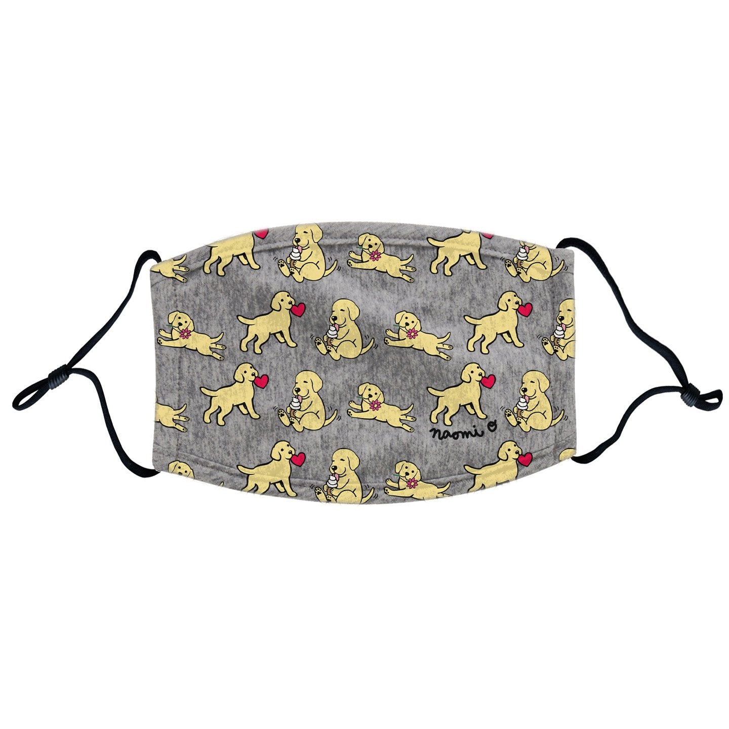 Yellow Lab Puppy Cartoon Pattern Face Mask - Adjustable Ear Loops, Reusable & Washable, Cloth - Labradors.com