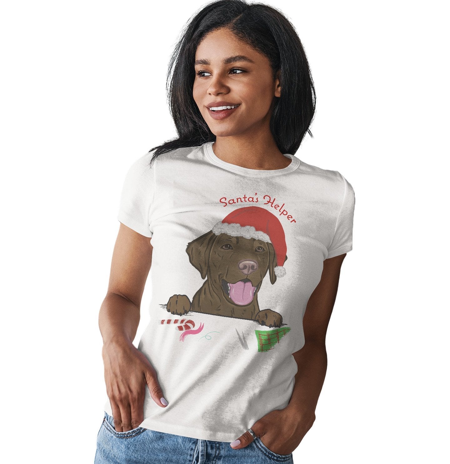 Santa Helper Chocolate Lab - Women's Fitted T-Shirt