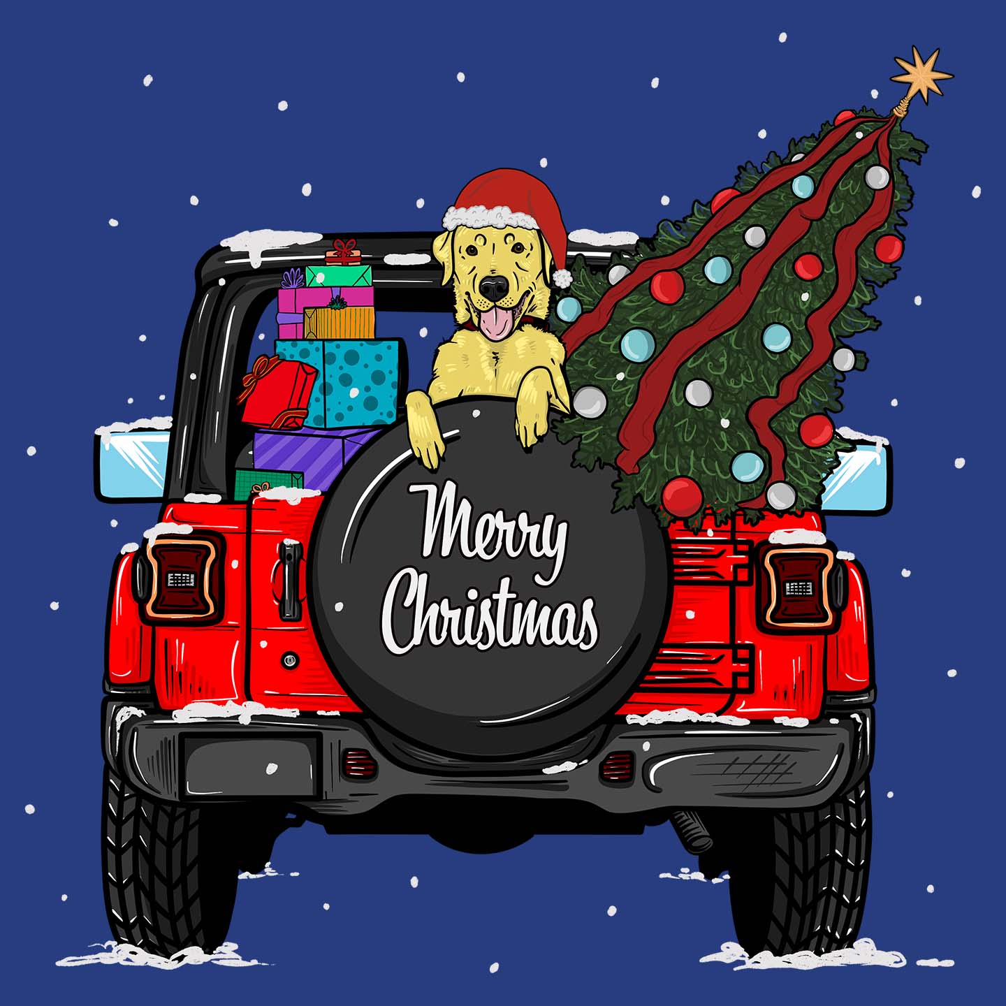 Christmas Jeep Yellow Lab - Women's Fitted T-Shirt