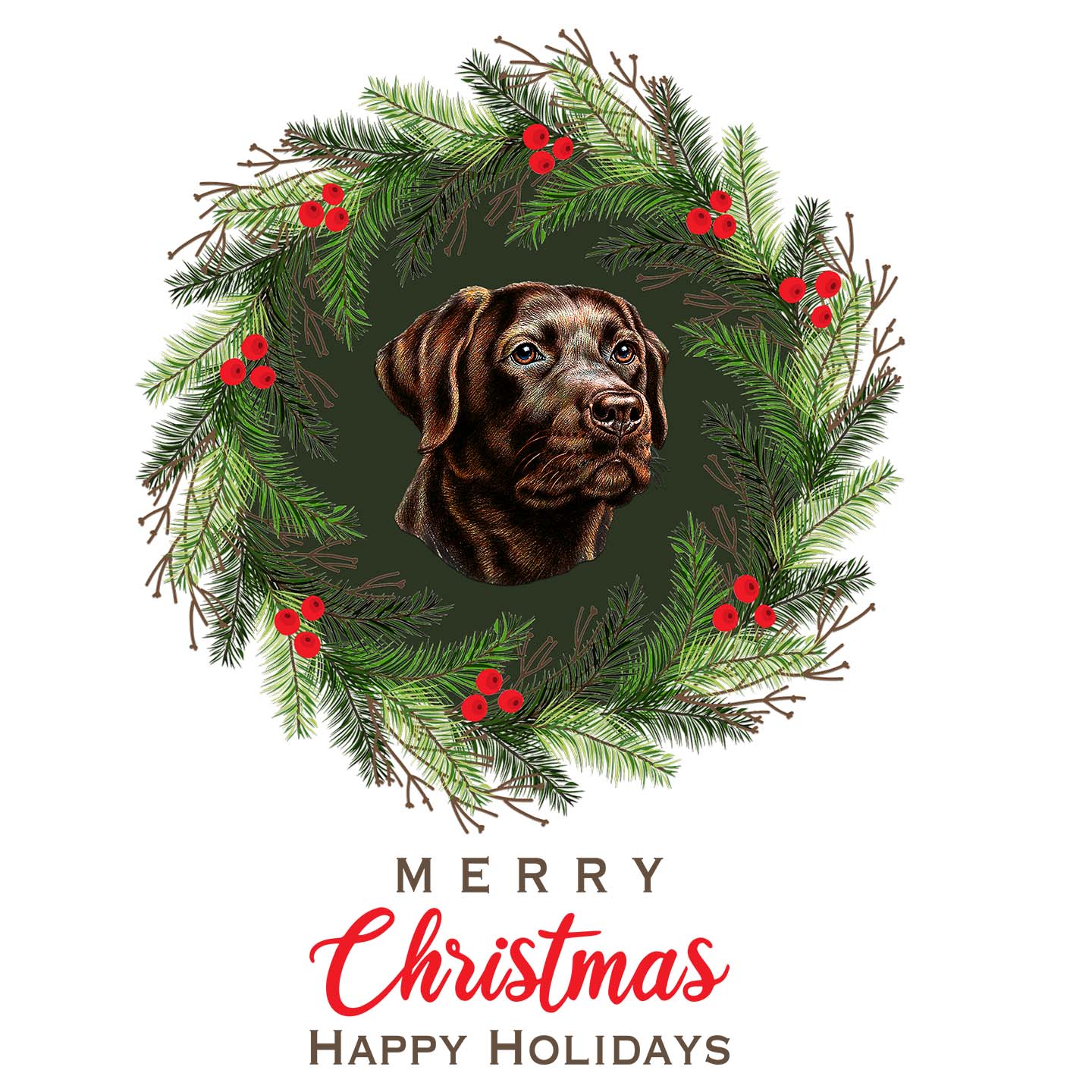 Chocolate Labrador Christmas Wreath - Adult Unisex T-Shirt