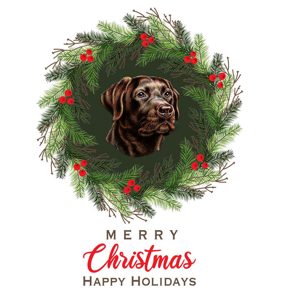 Chocolate Labrador Christmas Wreath - Adult Unisex Long Sleeve T-Shirt