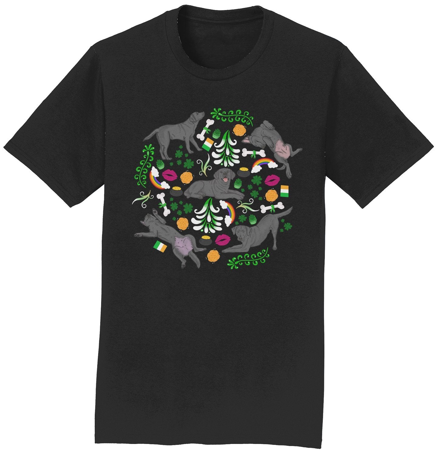 Black Labrador Green Fleur Design - Adult Unisex T-Shirt