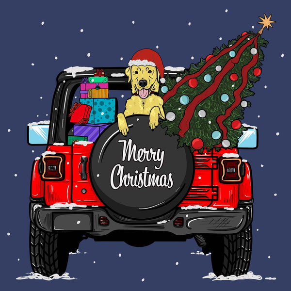 Christmas Jeep Yellow Lab - Adult Unisex Long Sleeve T-Shirt