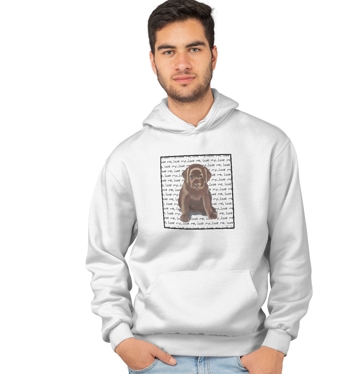Chocolate Lab Puppy Love Text - Adult Unisex Hoodie Sweatshirt