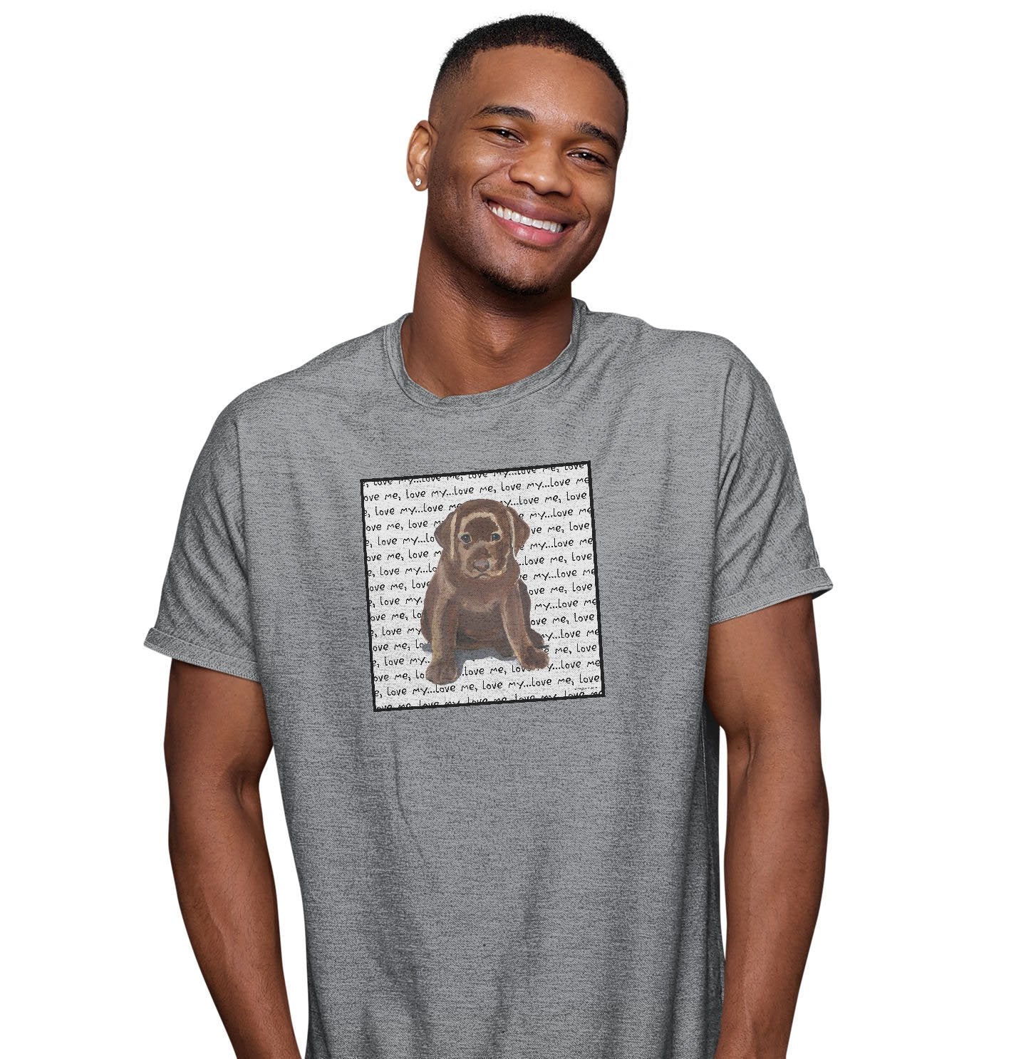 Chocolate Lab Puppy Love Text - Adult Unisex T-Shirt