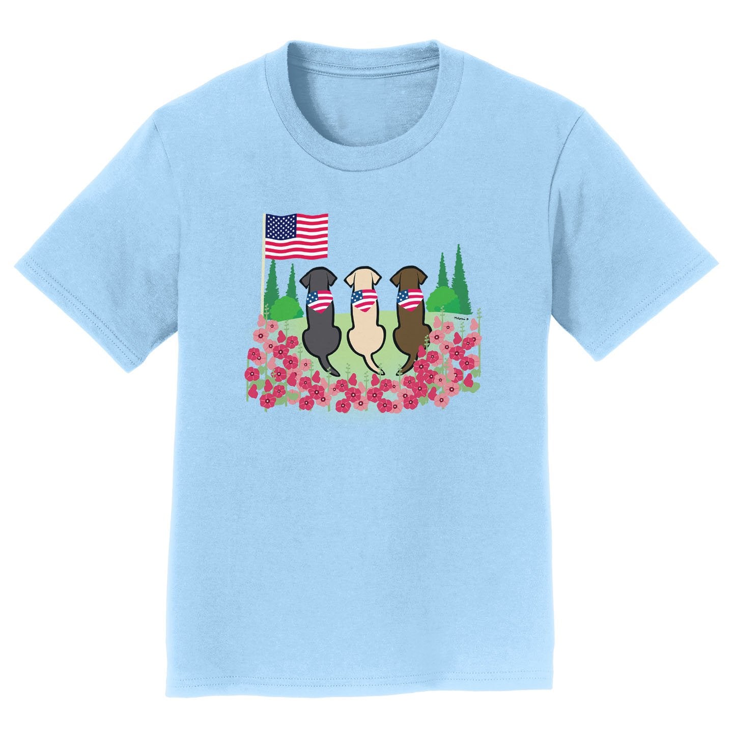 Labradors.com - USA Flag Bandanas on Three Labs - Kids' Tee Shirt