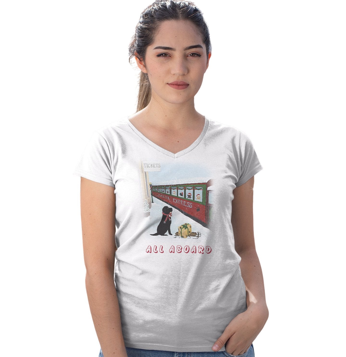 All Aboard Santa Express - Women's V-Neck T-Shirt