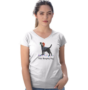 Feliz Naughty Dog Black Labrador- Ladies' V-Neck T-Shirt