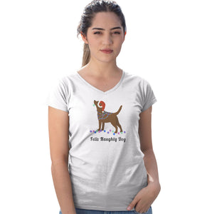 Feliz Naughty Dog Chocolate Labrador- Ladies' V-Neck T-Shirt