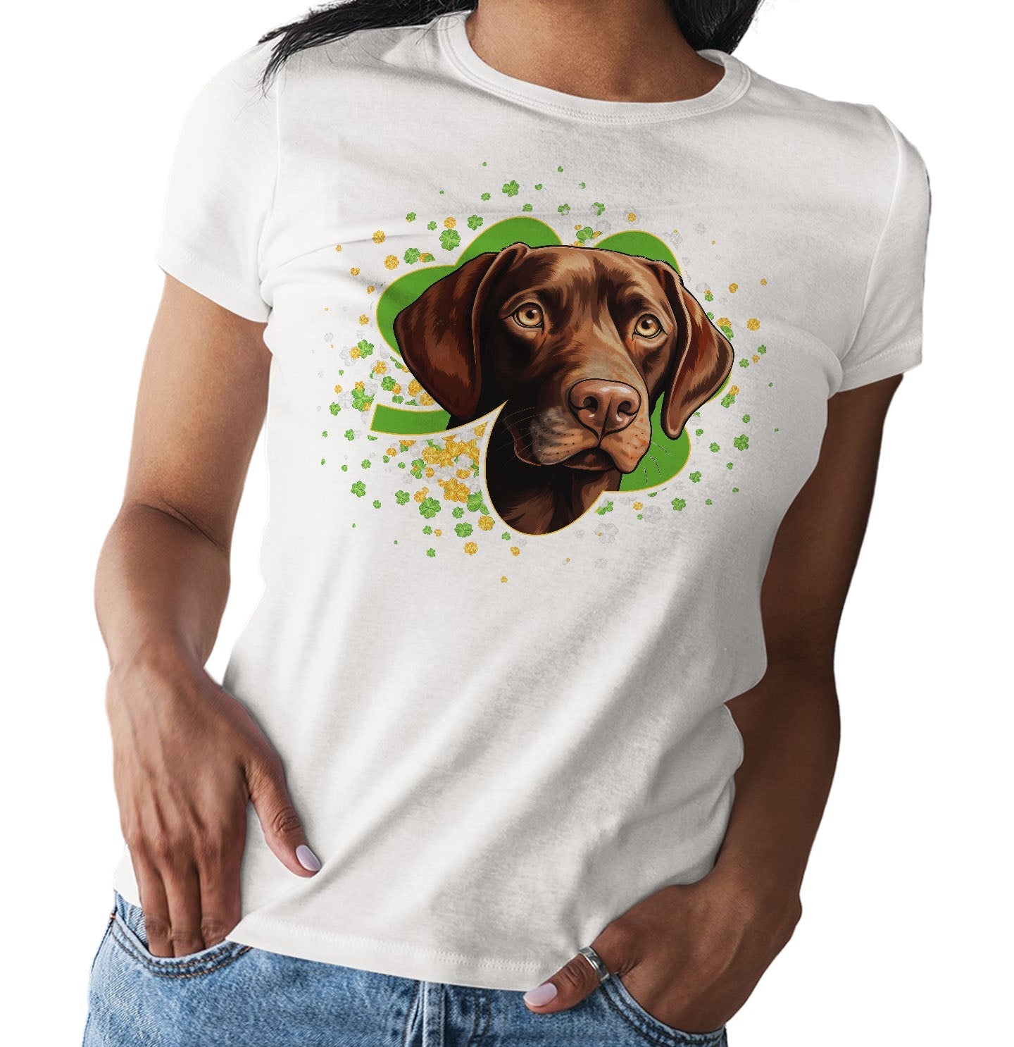 Big Clover St. Patrick's Day Labrador Retriever (Chocolate) - Women's Fitted T-Shirt