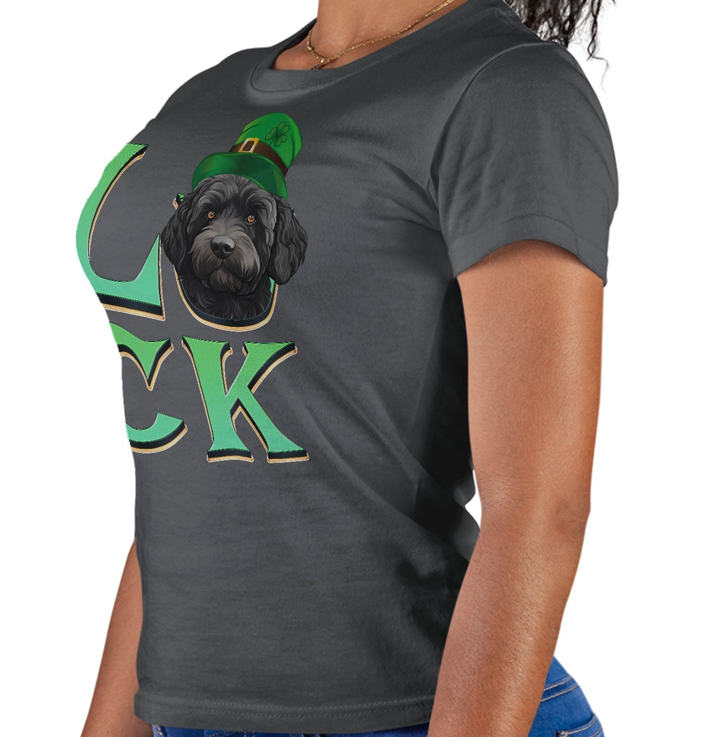Big LUCK St. Patrick's Day Labradoodle (Black) - Women's Fitted T-Shirt