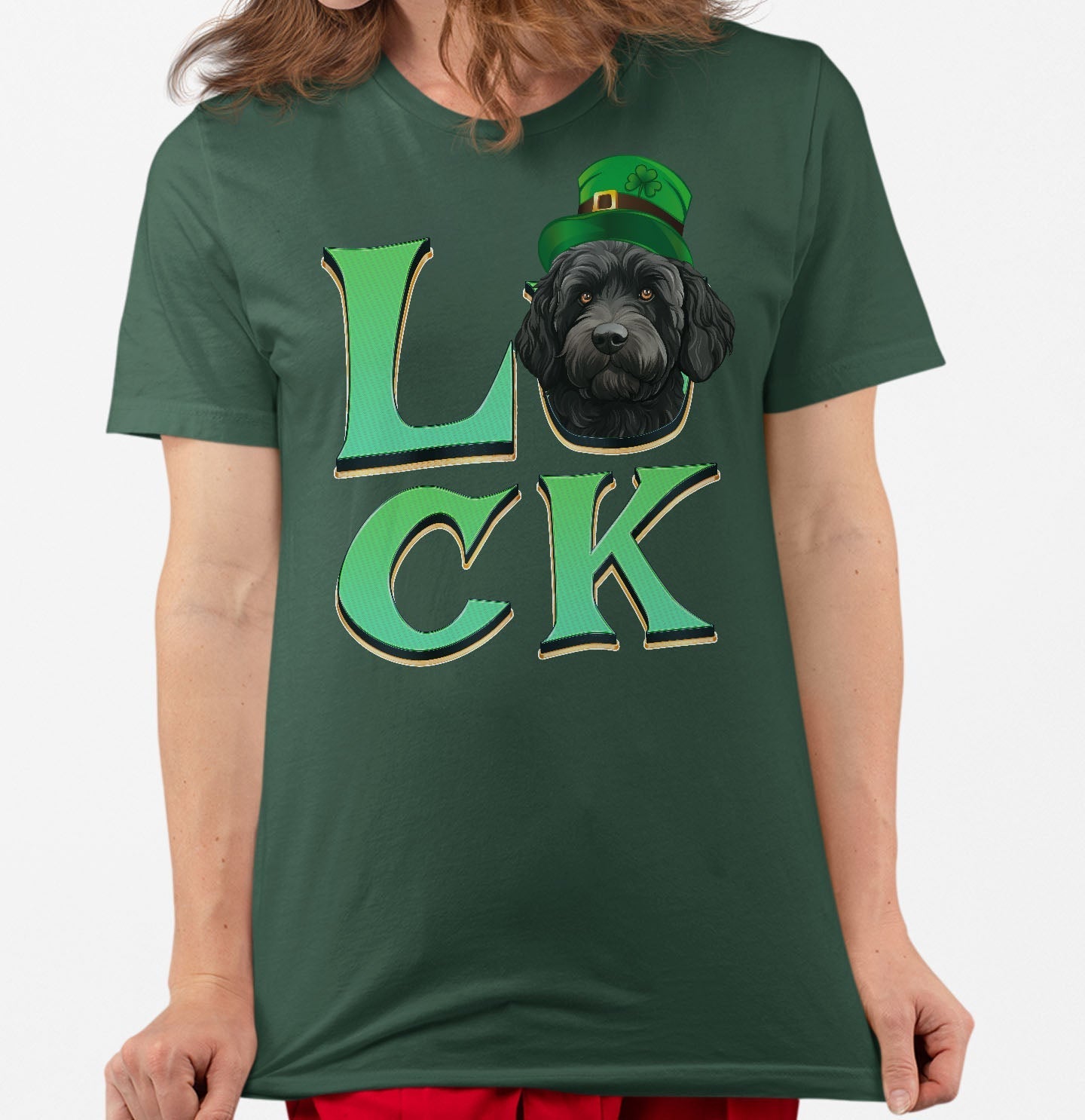 Big LUCK St. Patrick's Day Labradoodle (Black) - Adult Unisex T-Shirt