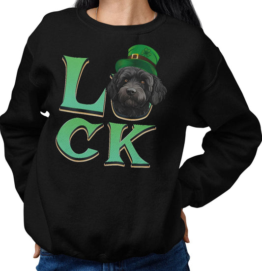 Big LUCK St. Patrick's Day Labradoodle (Black) - Adult Unisex Crewneck Sweatshirt