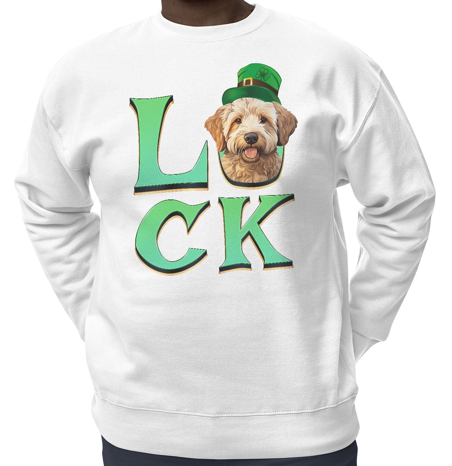 Big LUCK St. Patrick's Day Labradoodle (Yellow) - Adult Unisex Crewneck Sweatshirt