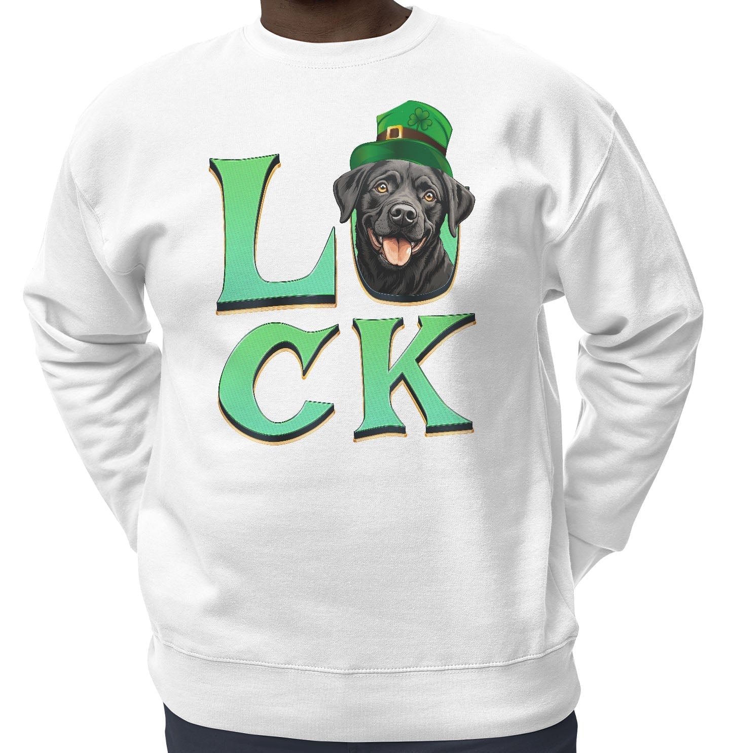 Big LUCK St. Patrick's Day Labrador Retriever (Black) - Adult Unisex Crewneck Sweatshirt