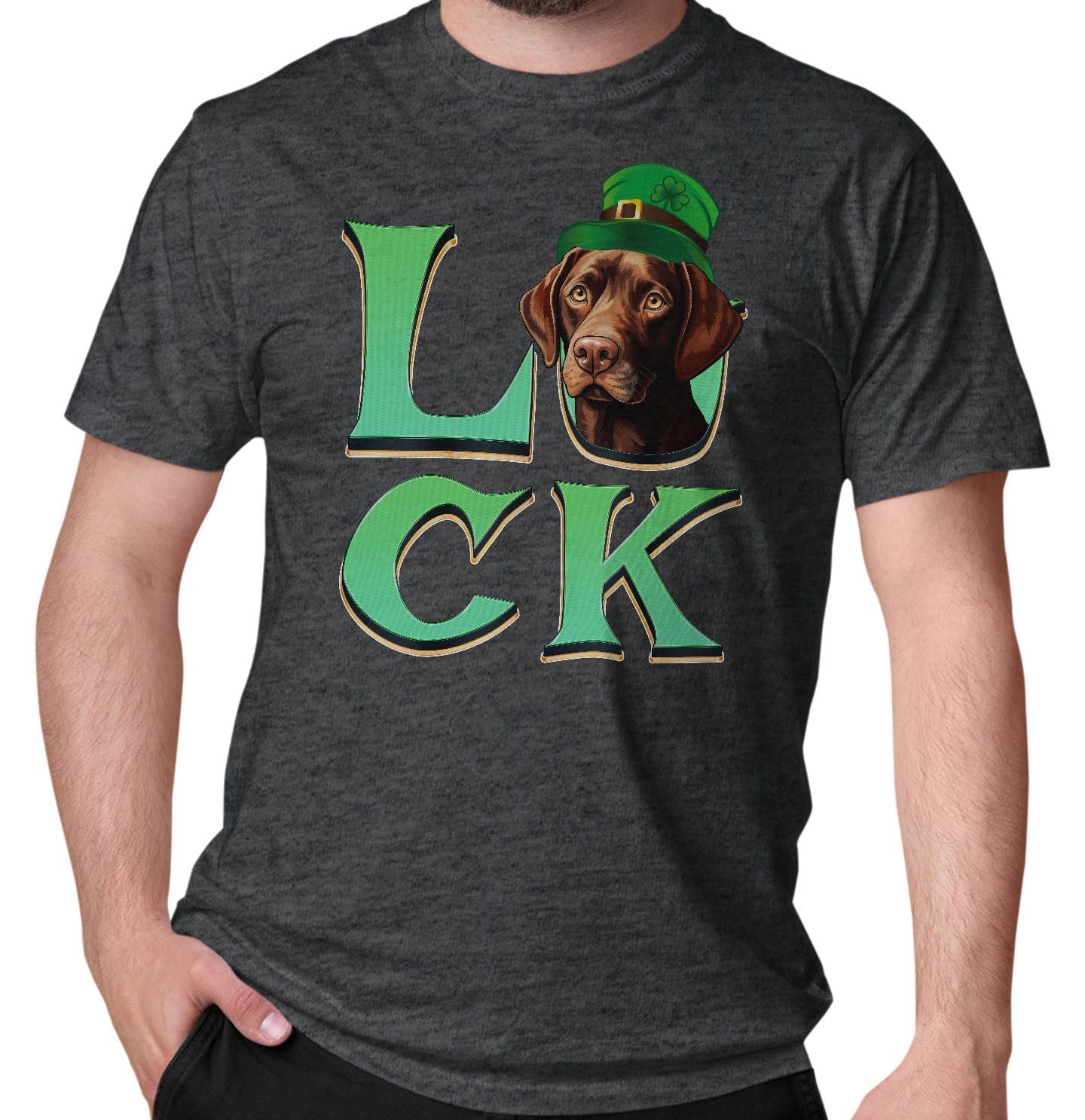 Big LUCK St. Patrick's Day Labrador Retriever (Chocolate) - Adult Unisex T-Shirt