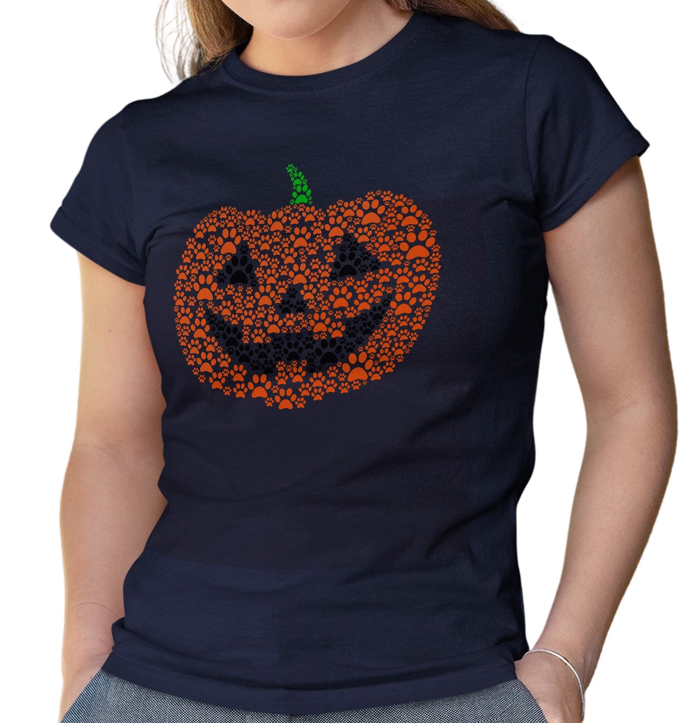 Paw Pumpkin - Women's Fitted T-Shirt