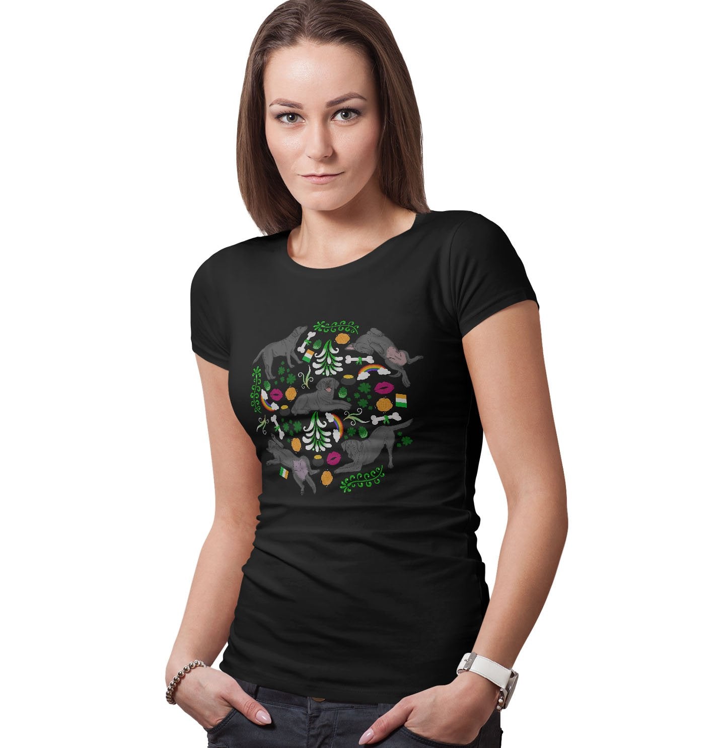 Black Labrador Green Fleur Design - Women's Fitted T-Shirt