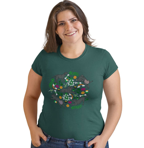 Black Labrador Green Fleur Design - Women's Fitted T-Shirt