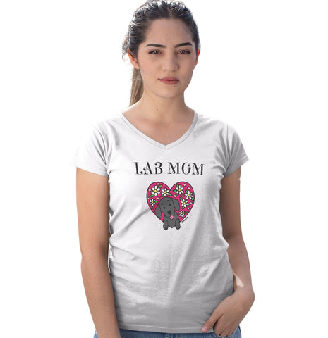 Animal Pride - Flower Heart Black Lab Mom - Women's V-Neck T-Shirt