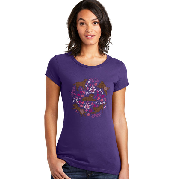 Chocolate Labrador Pink Fleur Ladies' Fitted Shirt