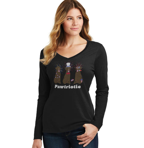 Patriotic 4th of July Chocolate Labs | Ladies' V-Neck Long Sleeve Shirt