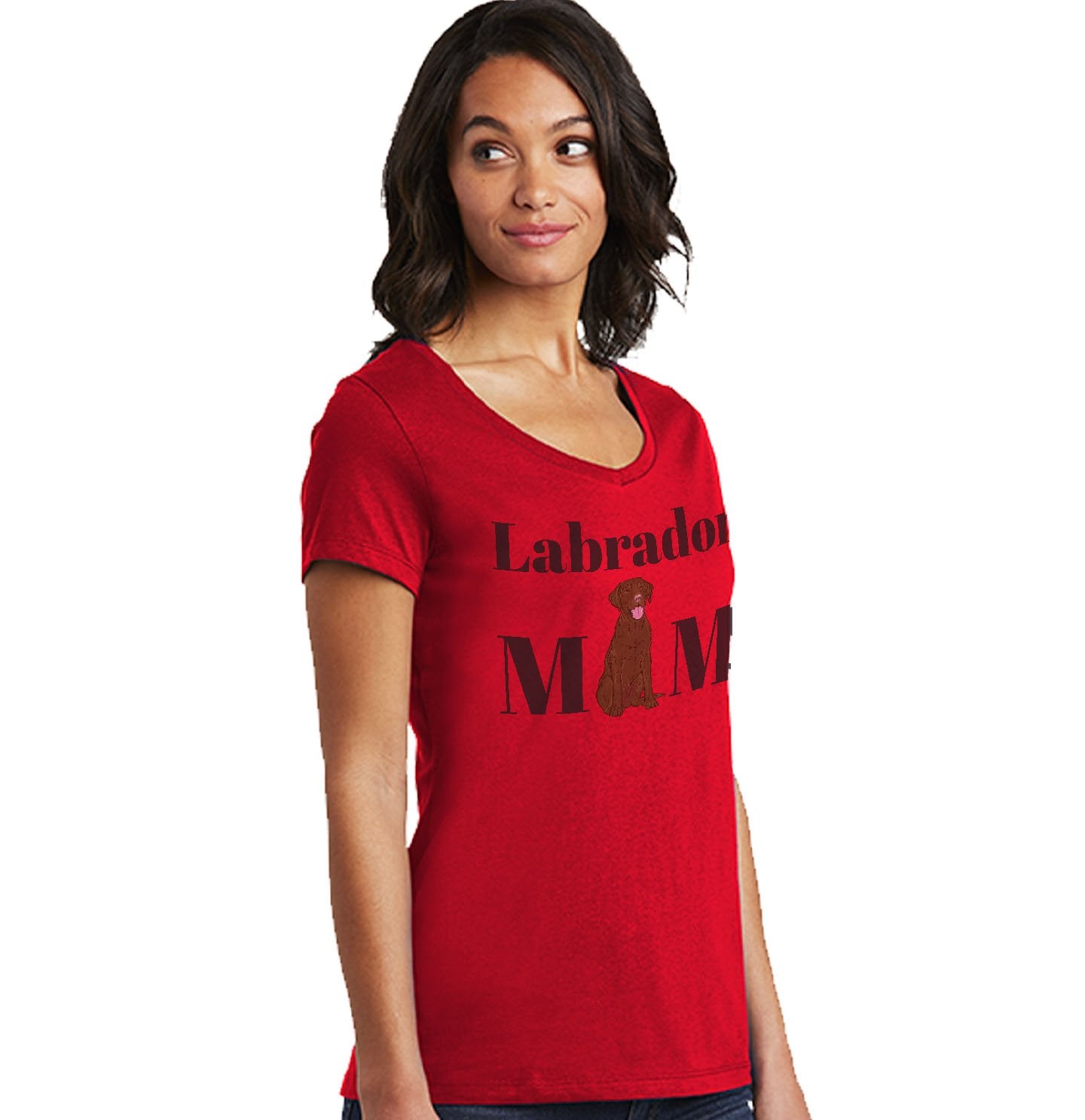 Chocolate Labrador Mom Illustration - Women's V-Neck T-Shirt