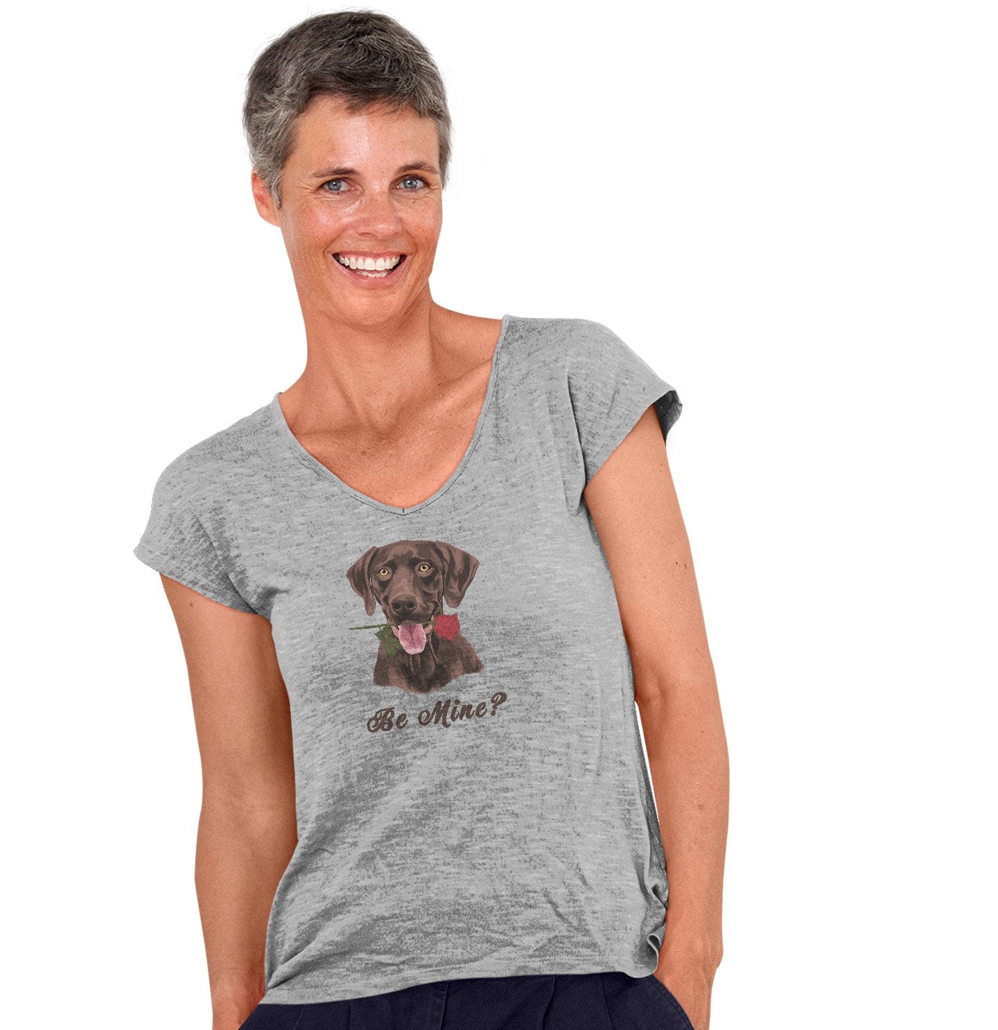 Chocolate Labrador Be Mine Ladies' V-Neck Shirt