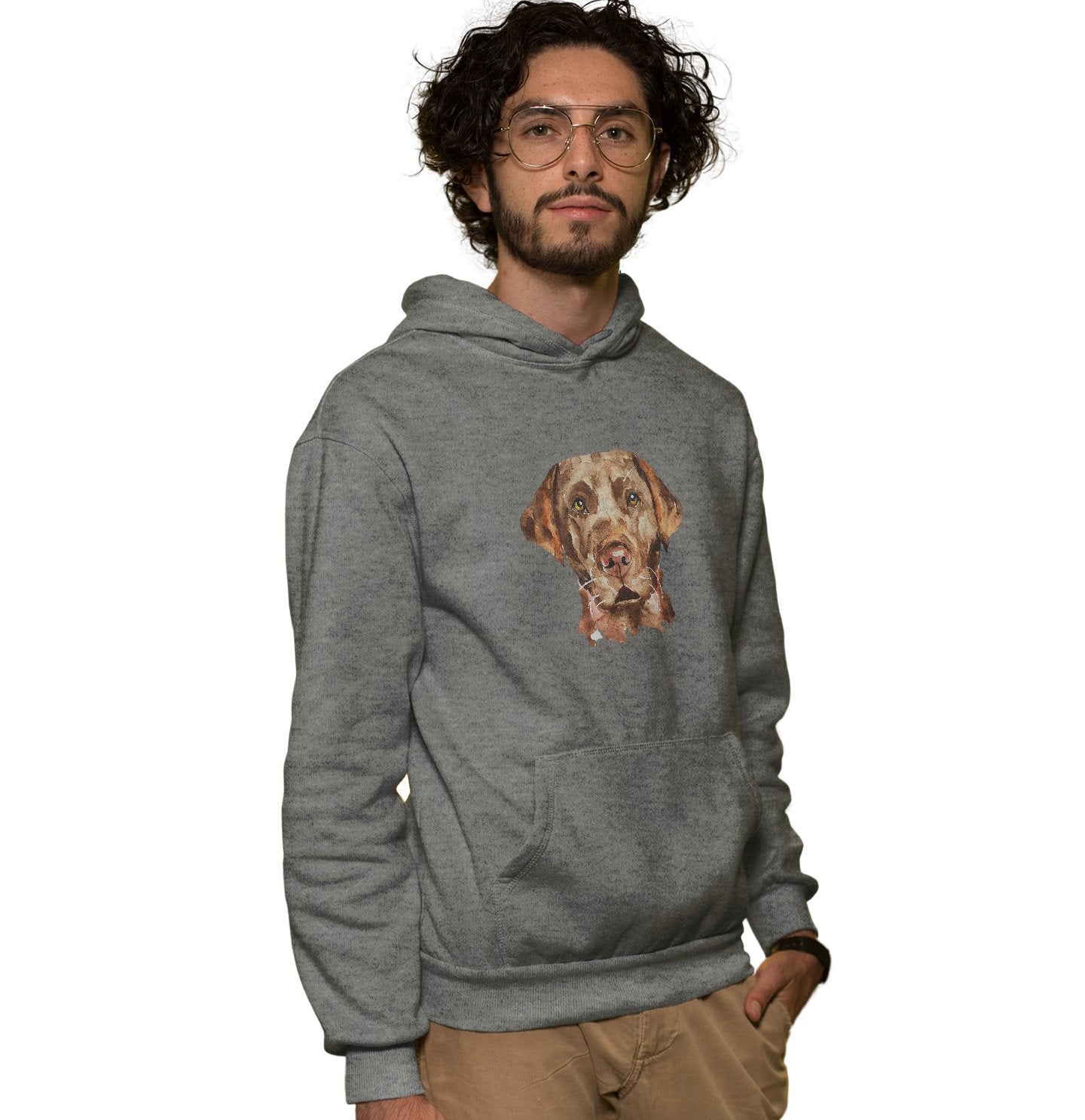 Chocolate Lab Face Watercolor - Adult Unisex Hoodie Sweatshirt